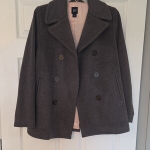 GAP Double-Breasted Wool Blend Peacoat in Charcoal Pink Lined Size S